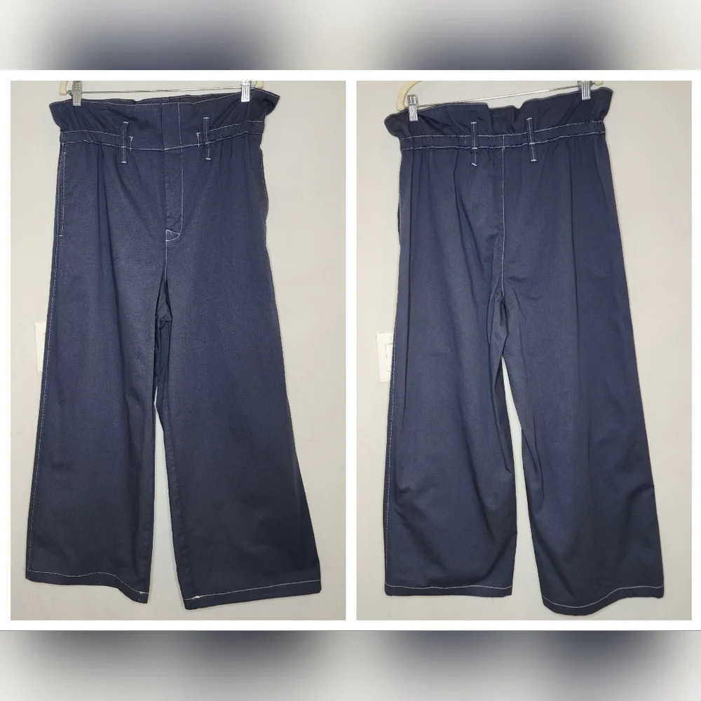 Banana‎ Republic Wideleg Paperbag waist twill cotton blue pants size 14